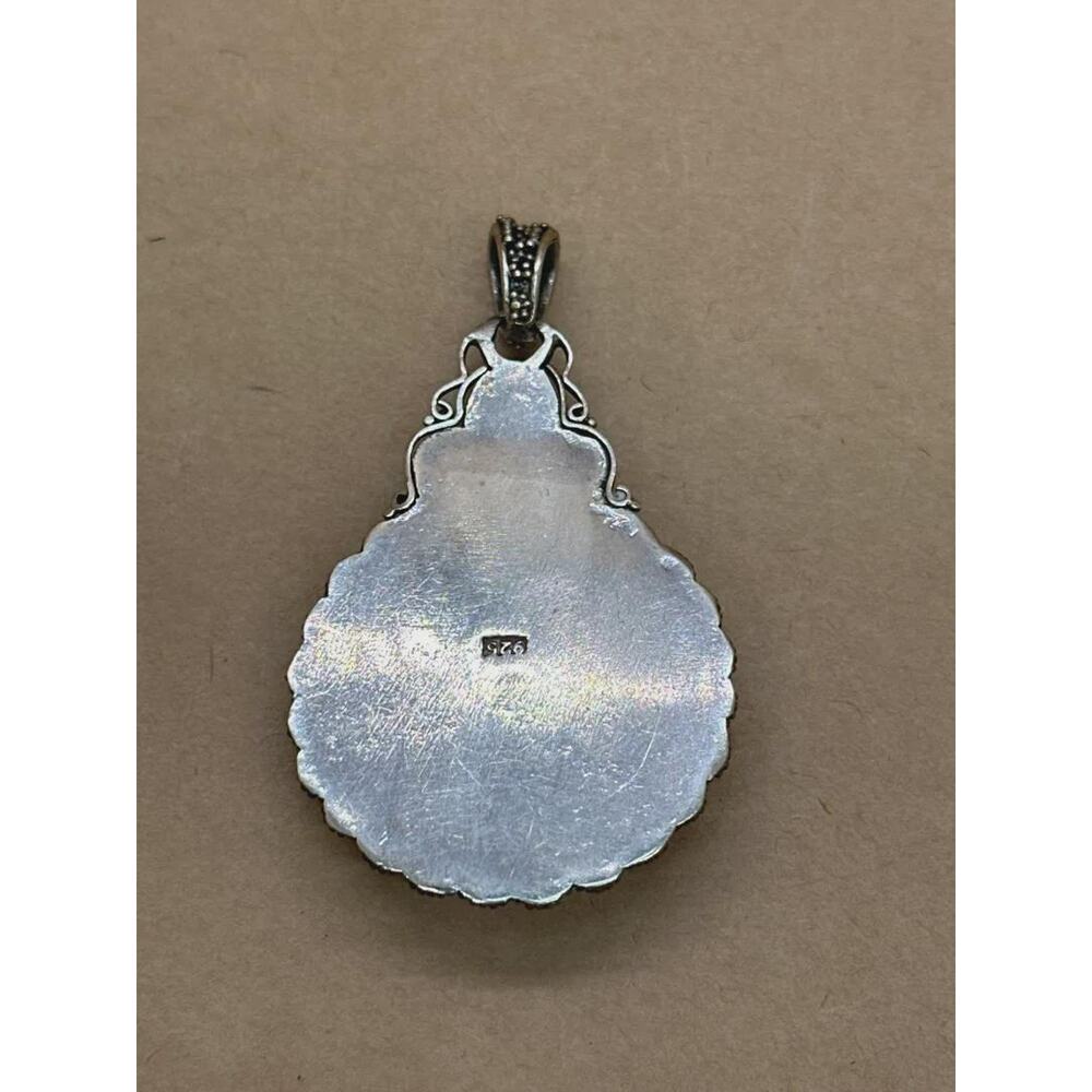 Vintage 925 Sterling Silver Blue Lace Agate Circle Pendant - Picture 4 of 6